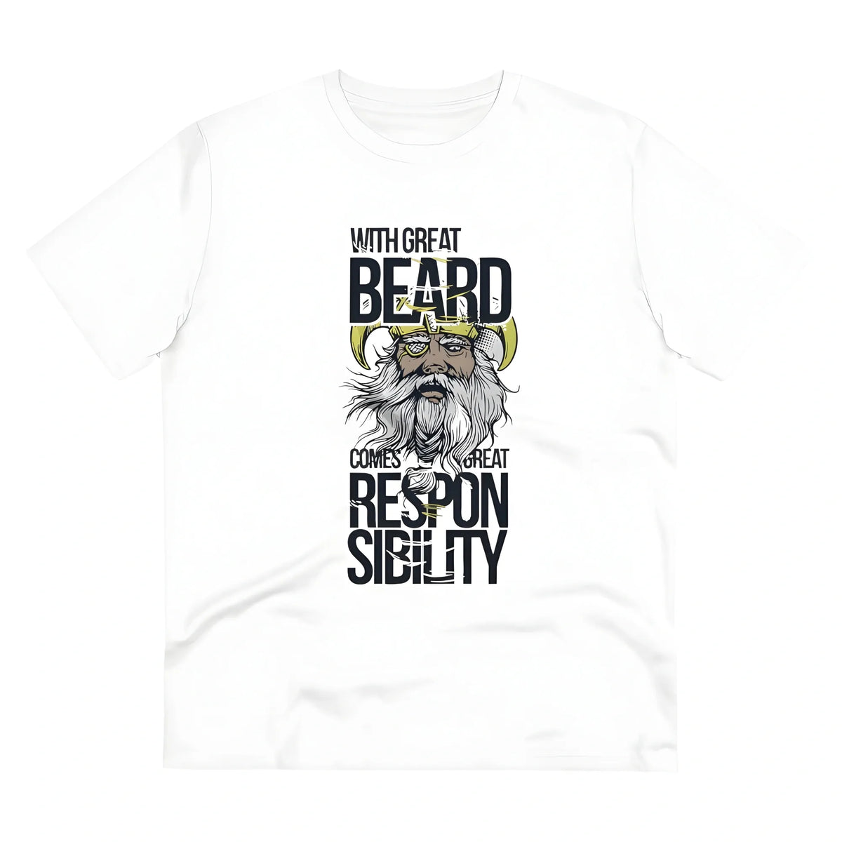 Men's PC Cotton With Great Beard Comes Printed T Shirt (Color: White, Thread Count: 180GSM)