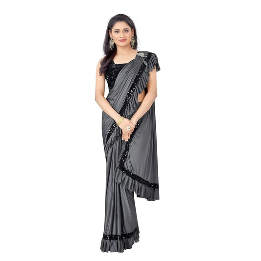 Women's Lycra Solid Saree With Unstitched Blouse (grey, 5.5 Mtr) | Women Signature Collection