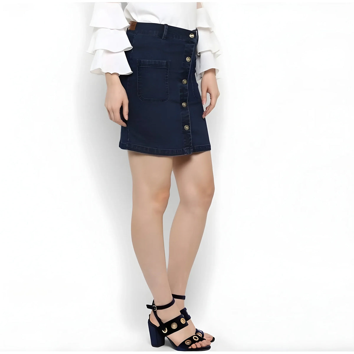 Women's Denim Front Button Buttoned Skirt (blue) | Women Signature Collection
