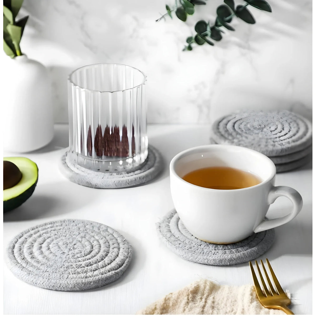 Cotton Rope Drink Coasters 6 Pcs Set (Grey)