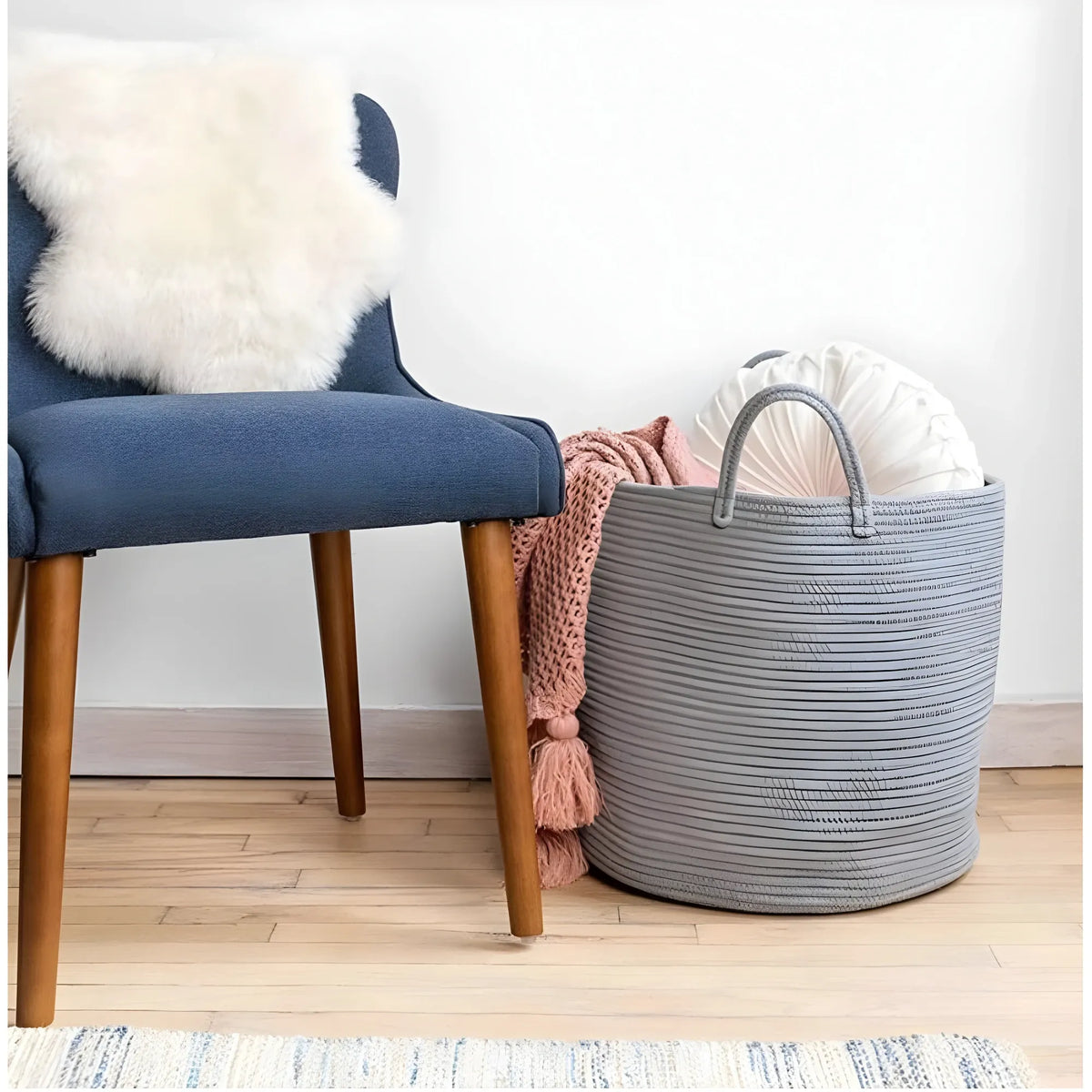 Cotton Pack Of_1 12x14 Inch Laundry Storage Basket For Clothes (Grey)
