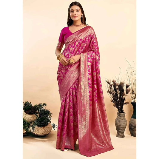 Zareen Jacquard Printed Saree With Unstitched Blouse