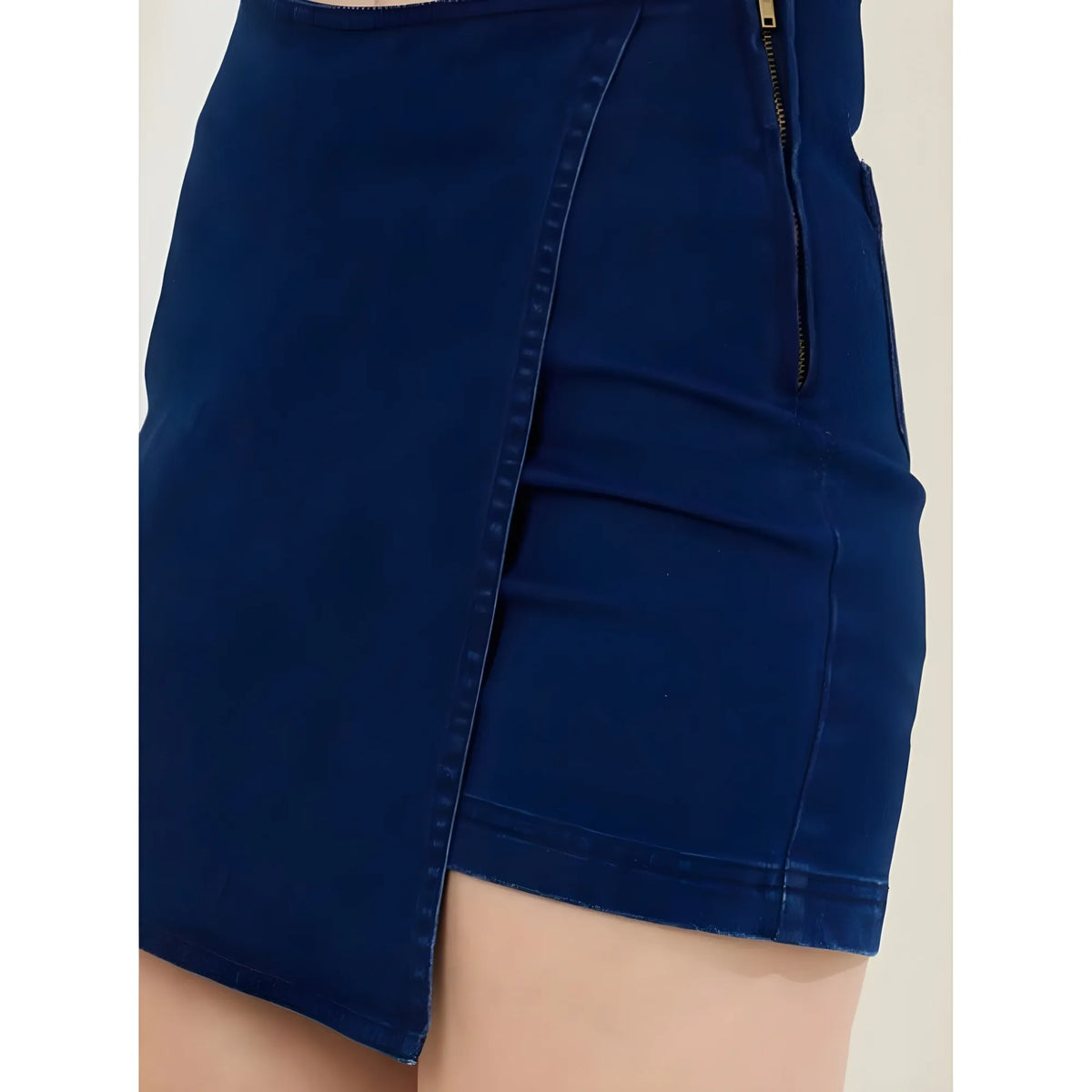 Women's Denim Lycra Solid Zip Closure Skorts (navy) | Women Signature Collection