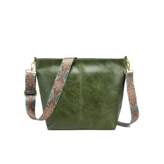 Women's PU Leather Zipper Handbag (Green)