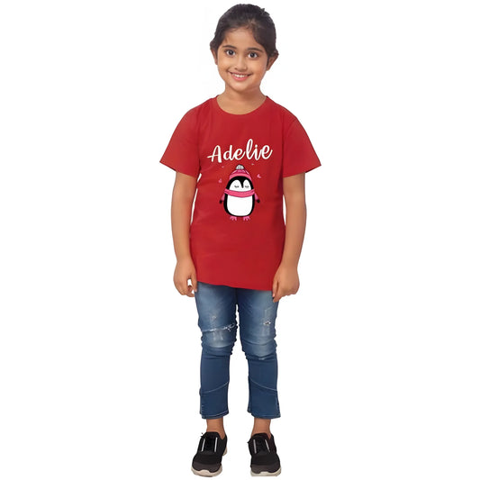 Girls Cotton Adelie Half Sleeve TShirt (Maroon)