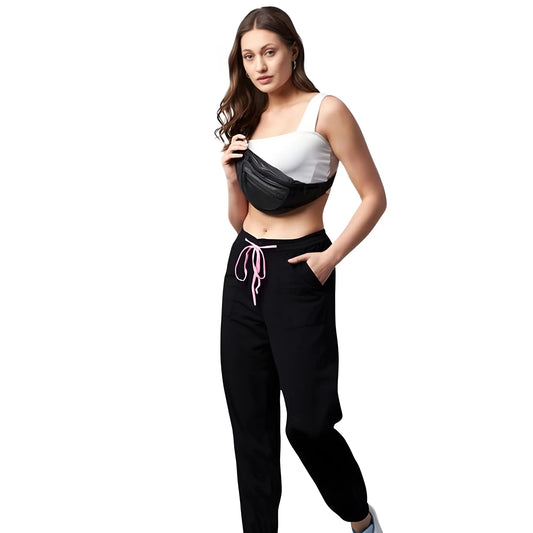 Women's Cotton Twill Solid Elasticated Trousers (black) | Women Signature Collection
