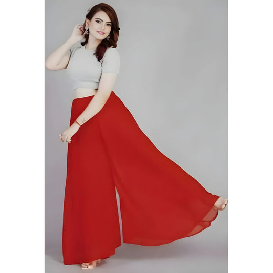 Women's Pack of 1 Georgette Solid High Rise Wide Leg Flared Palazzo with Elastic Waist (Red)