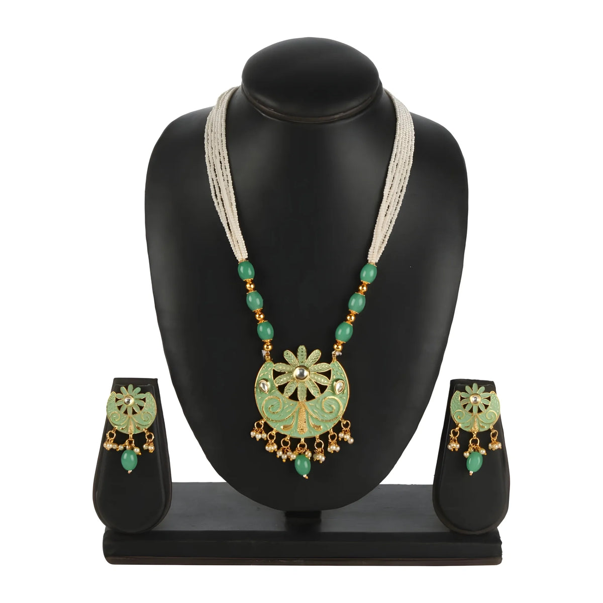 Women's Rose Gold Plated Alloy Necklace &amp; Earings Set (Green)
