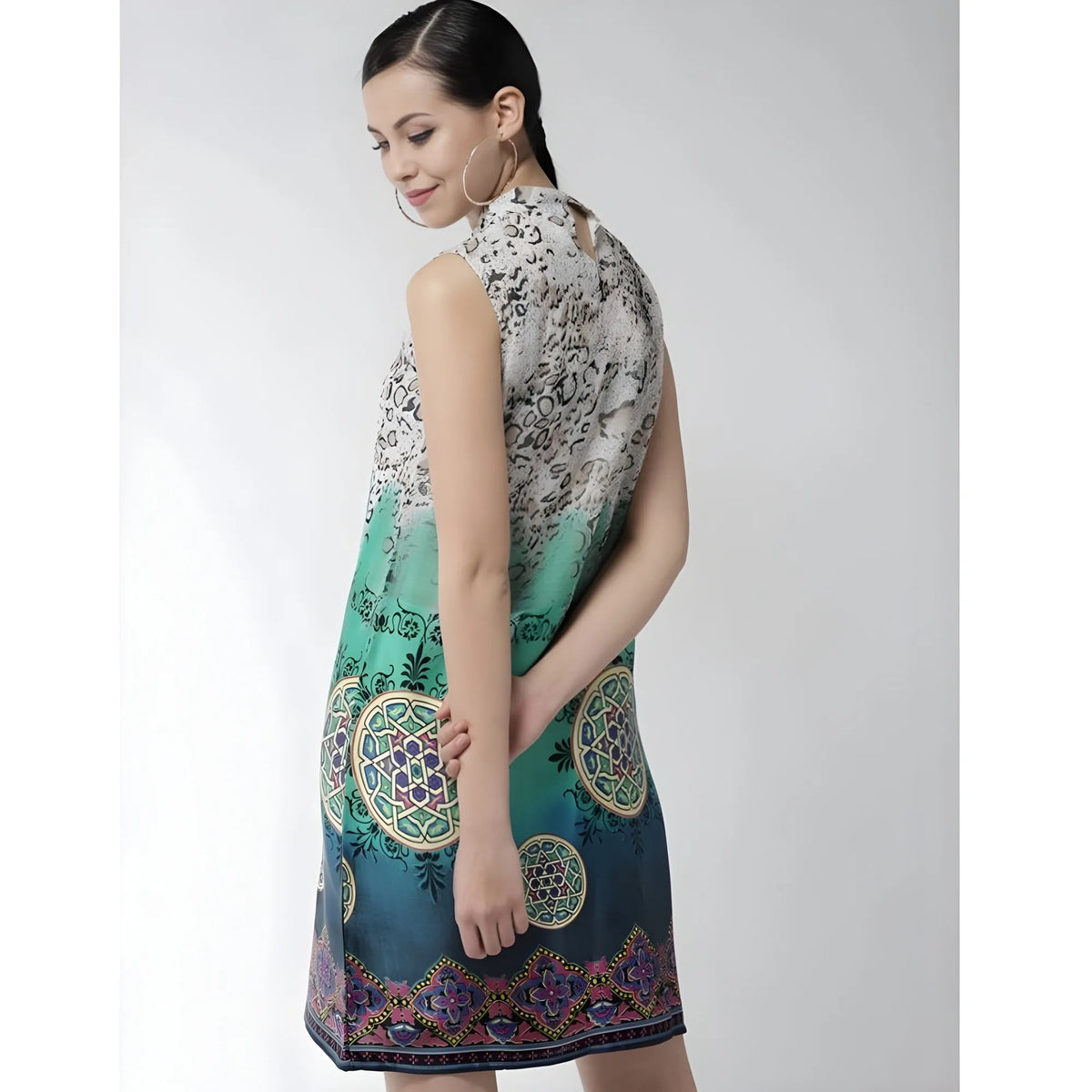 Women's Polyester Printed Sleeveless Above Knee Dress (Multicolor)