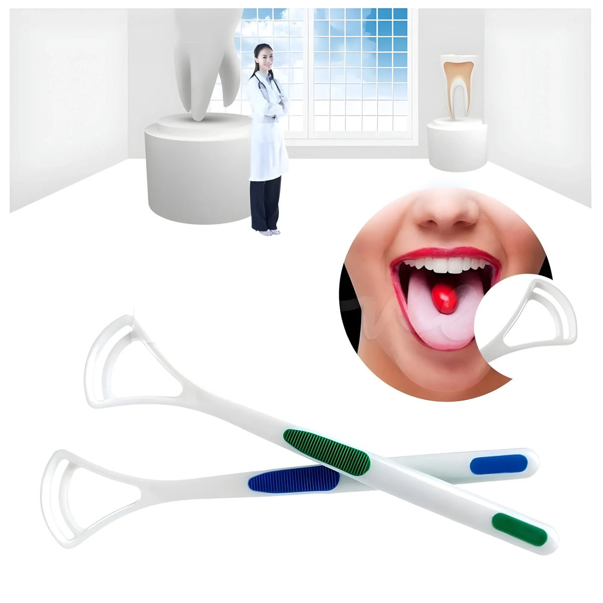 Pack Of 3_Double Edged Plastic Tongue Cleaner (Color: Assorted )