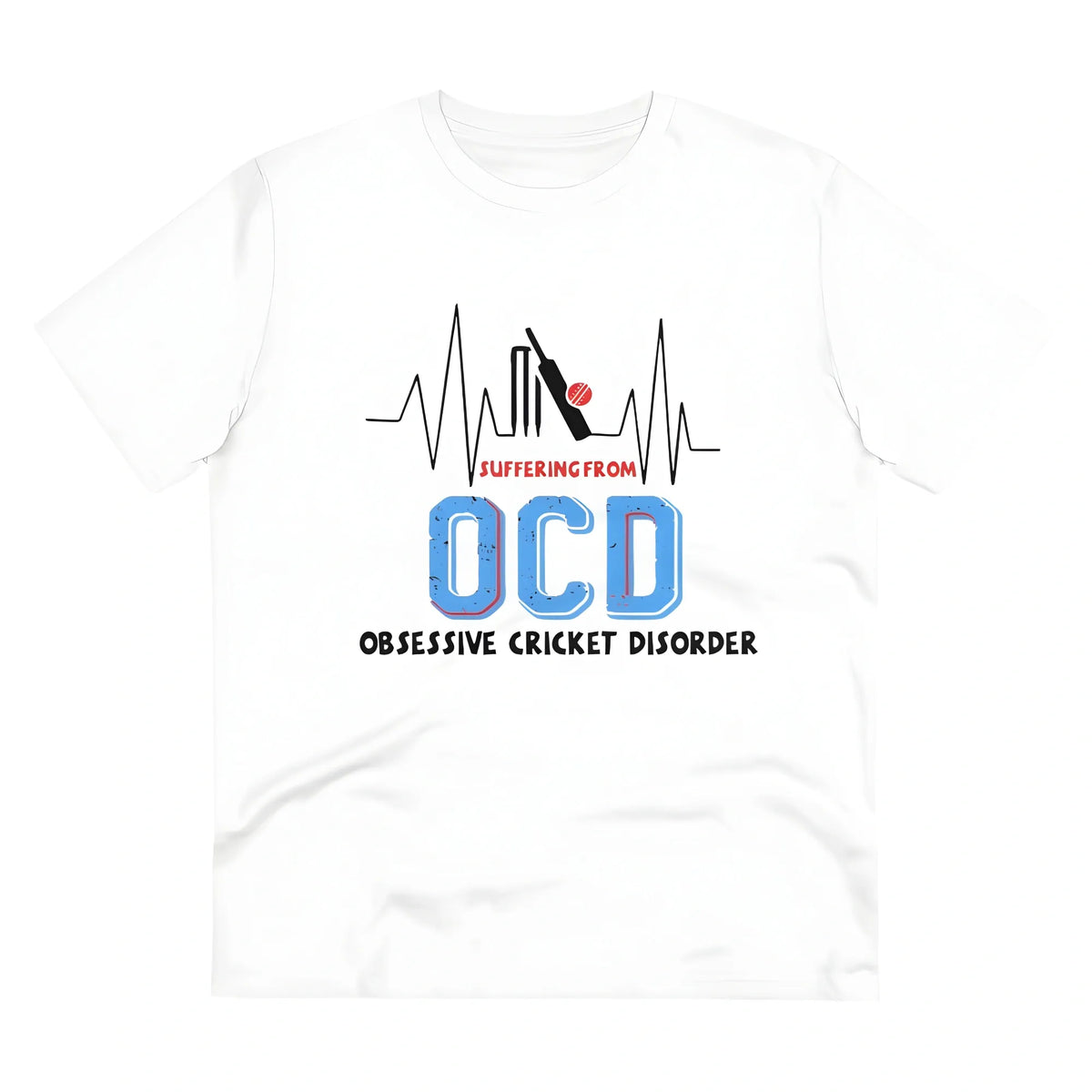 Men's PC Cotton Cricket Design Printed T Shirt (Color: White, Thread Count: 180GSM)