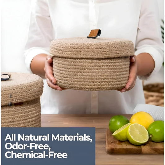 Cotton 2 Pcs Set Roti Box Storage Basket With Lid (Beige)