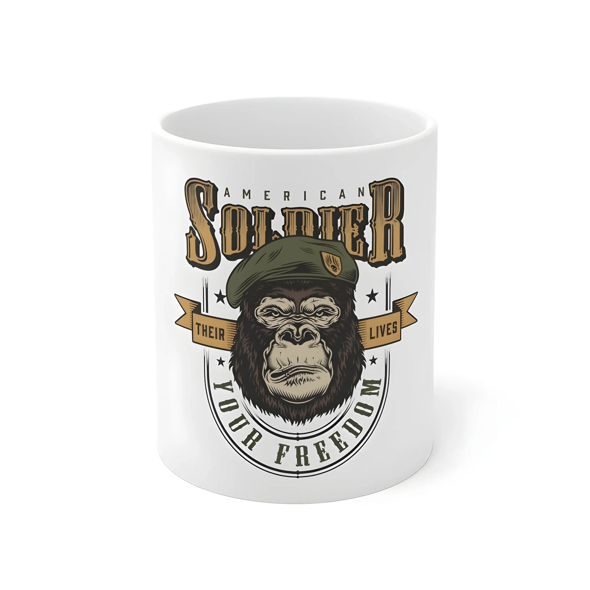 Ceramic Gorila Desing Printed Coffee Mug (Color: White, Capacity:330ml)