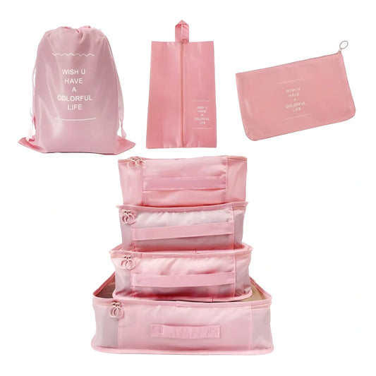 Nylon 7 Pcs Travel Waterproof Storage Bag (Pink)