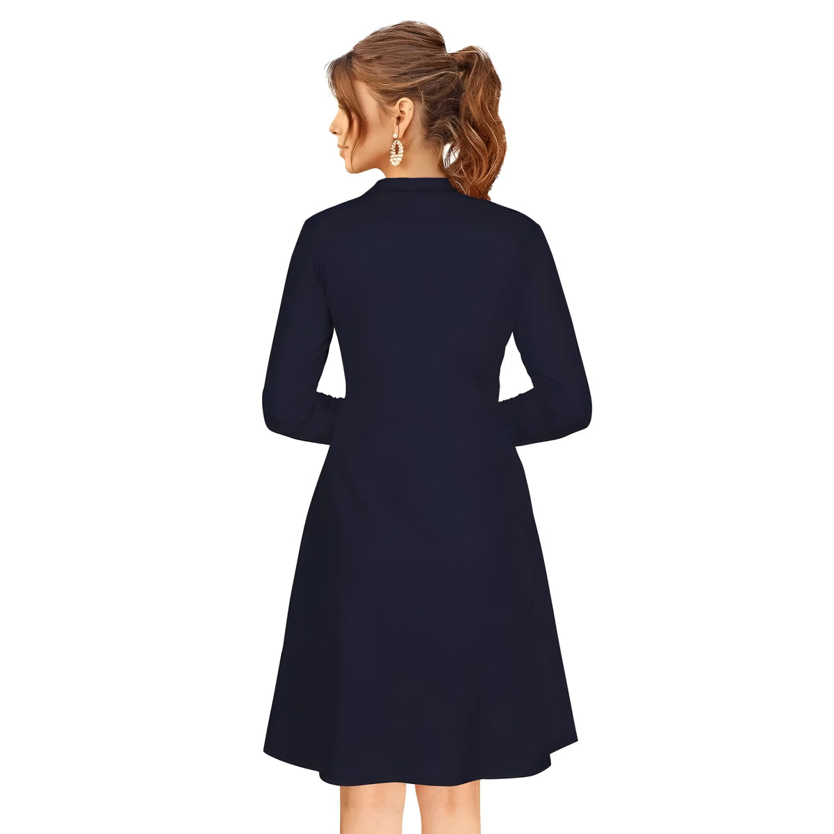 Women's Knitting stretchable Solid Round Neck Full Sleeve Dress (Blue)