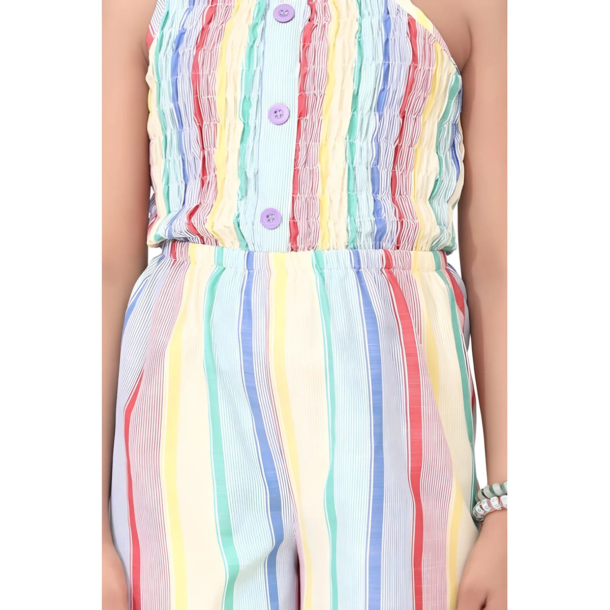 Girl's Polyester Cotton Blend Striped Sleeveless Jumpsuit (multicolor) | Kids Signature Collection