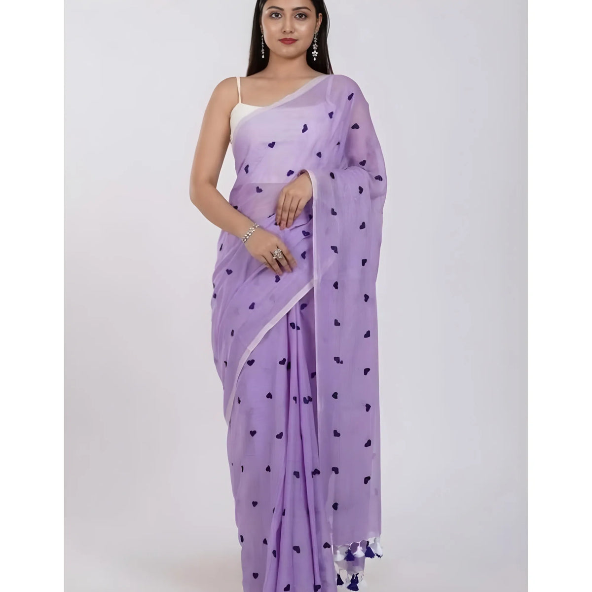Women's Linen Printed Saree With Unstitched Blouse 5.5Mtr (Purple)