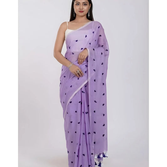 Women's Linen Printed Saree With Unstitched Blouse 5.5Mtr (Purple)
