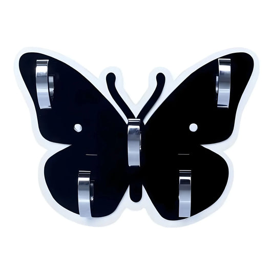 Pack Of 2_Butterfly Key Holder – Decorative Wall Mount Key Organizer (Color: Black)
