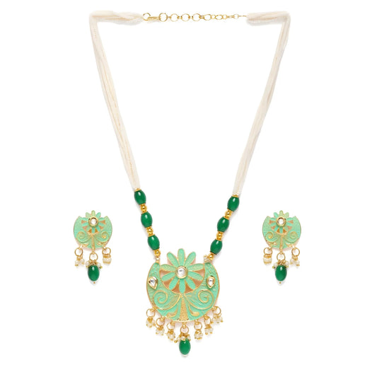 Women's Rose Gold Plated Alloy Necklace &amp; Earings Set (Green)