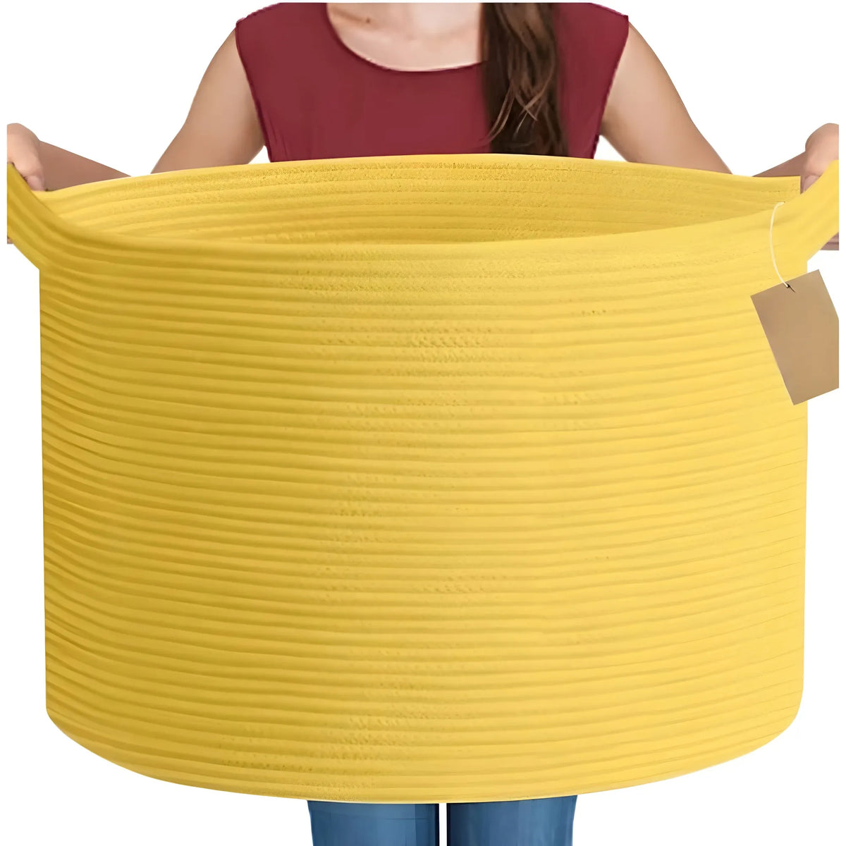 Cotton Pack Of_1 14x12 Inch Storage Basket For Clothes With Out Lid (Yellow)