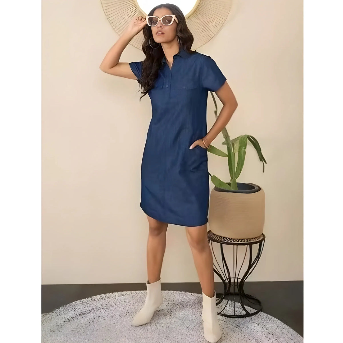 Women's Casual Denim Half Sleeves Dress (blue) | Women Signature Collection