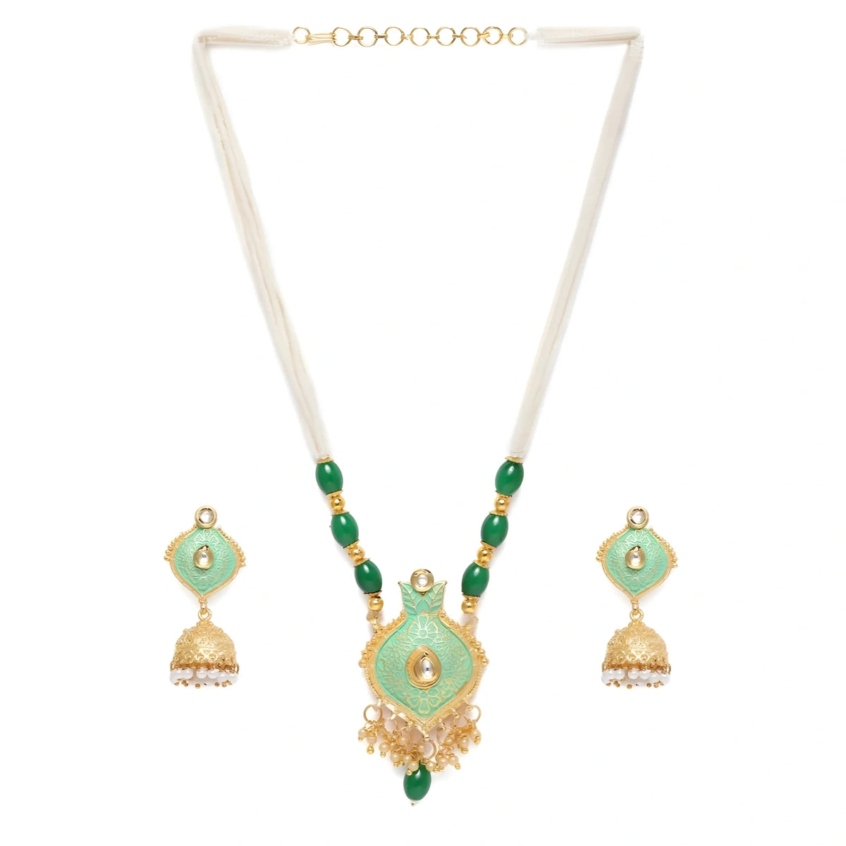 Women's Rose Gold Plated Alloy Necklace &amp; Earings Set (Green)