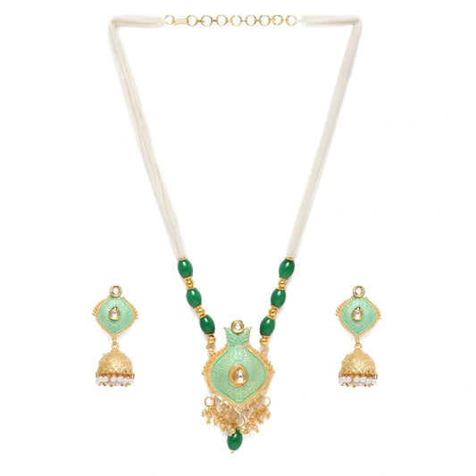 Women's Rose Gold Plated Alloy Necklace &amp; Earings Set (Green)