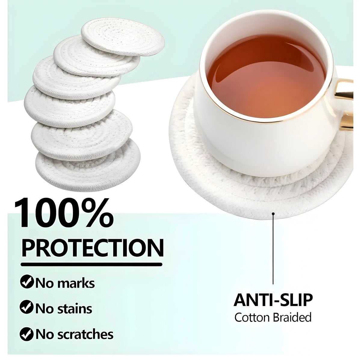Cotton Rope Drink Coasters 6 Pcs Set (White)
