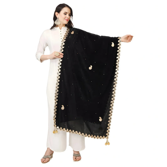 Women's Velvet Gotta Patti Dupatta (Black, Length:  2.25 to 2.50 Mtr)