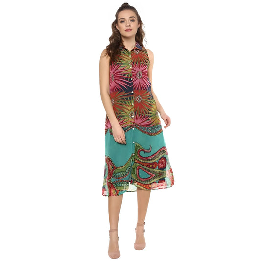 Women's Polyester Floral Sleeveless Below Knee Dress (multicolor) | Women Signature Collection
