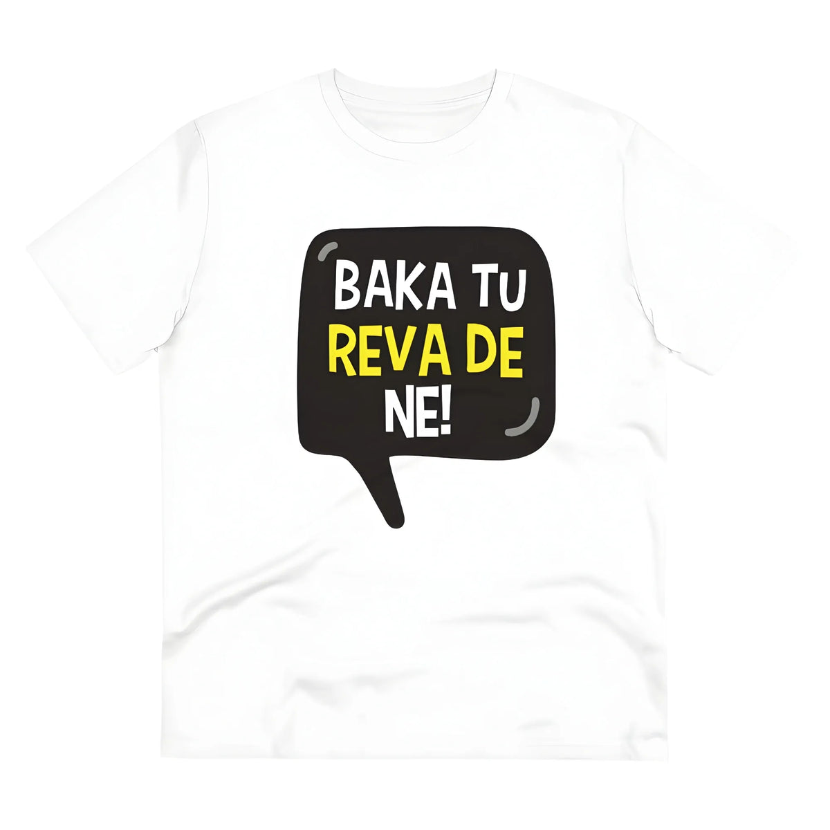 Men's PC Cotton Baka Tu Reva De Printed T Shirt (Color: White, Thread Count: 180GSM)