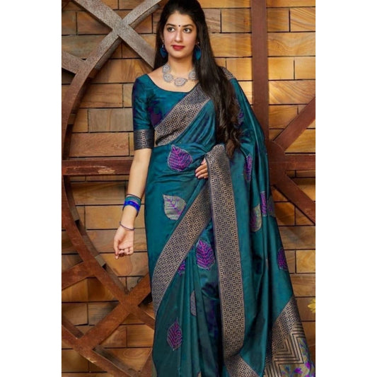 Azure Alara Litchi Silk Saree with Unstitched Blouse
