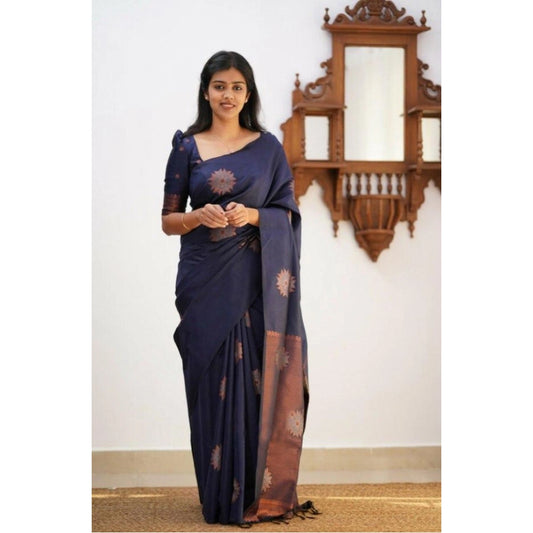 Azure Dahlia Litchi Silk Saree with Unstitched Blouse