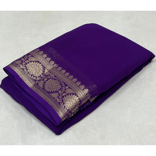 Women's Crepe Chit Pallu Solid Saree With Unstitched Blouse 5.5mtr (dark Purple) | Women Signature Collection