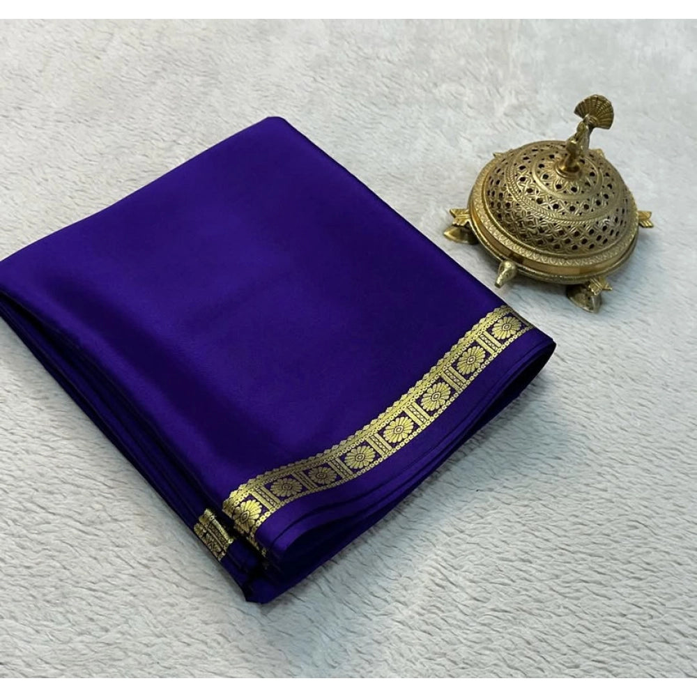 Women's Crepe Chit Pallu Solid Saree With Unstitched Blouse 5.5mtr (dark Purple) | Women Signature Collection