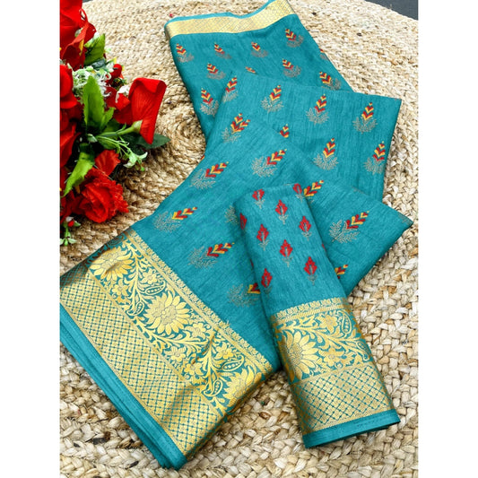 Azure Celeste Digital Dolla Silk Saree with Unstitched Blouse 5.5 m