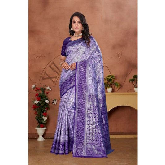 Women's Banarasi Silk Jaquard Woven Saree With Unstitched Blouse 5.5mtr (purple) | Women Signature Collection