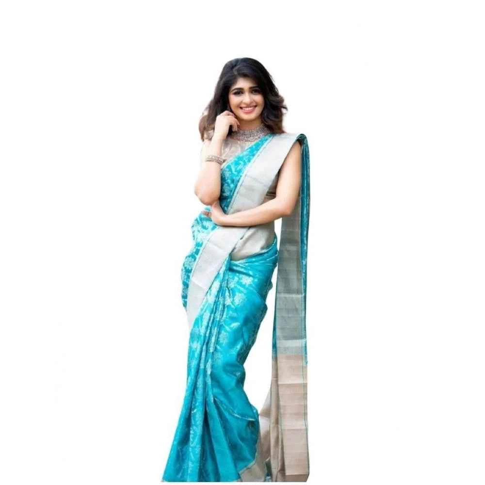 Azure Brielle Soft Lichi Silk Saree with Unstitched Blouse 5.5 m