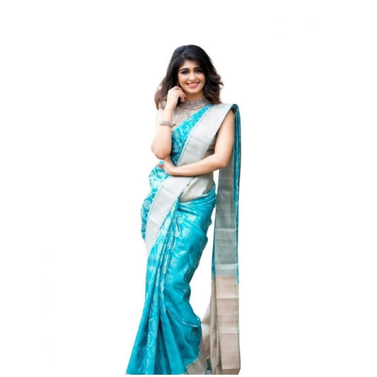 Azure Brielle Soft Lichi Silk Saree with Unstitched Blouse 5.5 m