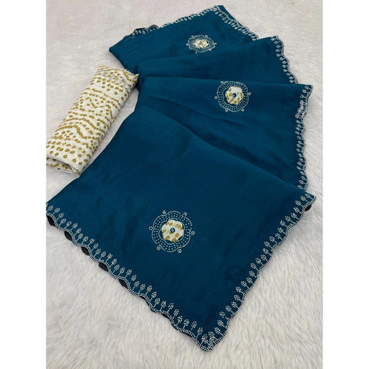 Azure Ayesha Chiffon Butti Dotted Saree with Unstitched Blouse 5.5 m