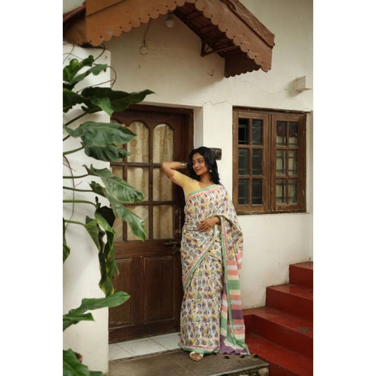 Women's Linen Printed Saree With Unstitched Blouse 5.5mtr (multicolor) | Women Signature Collection