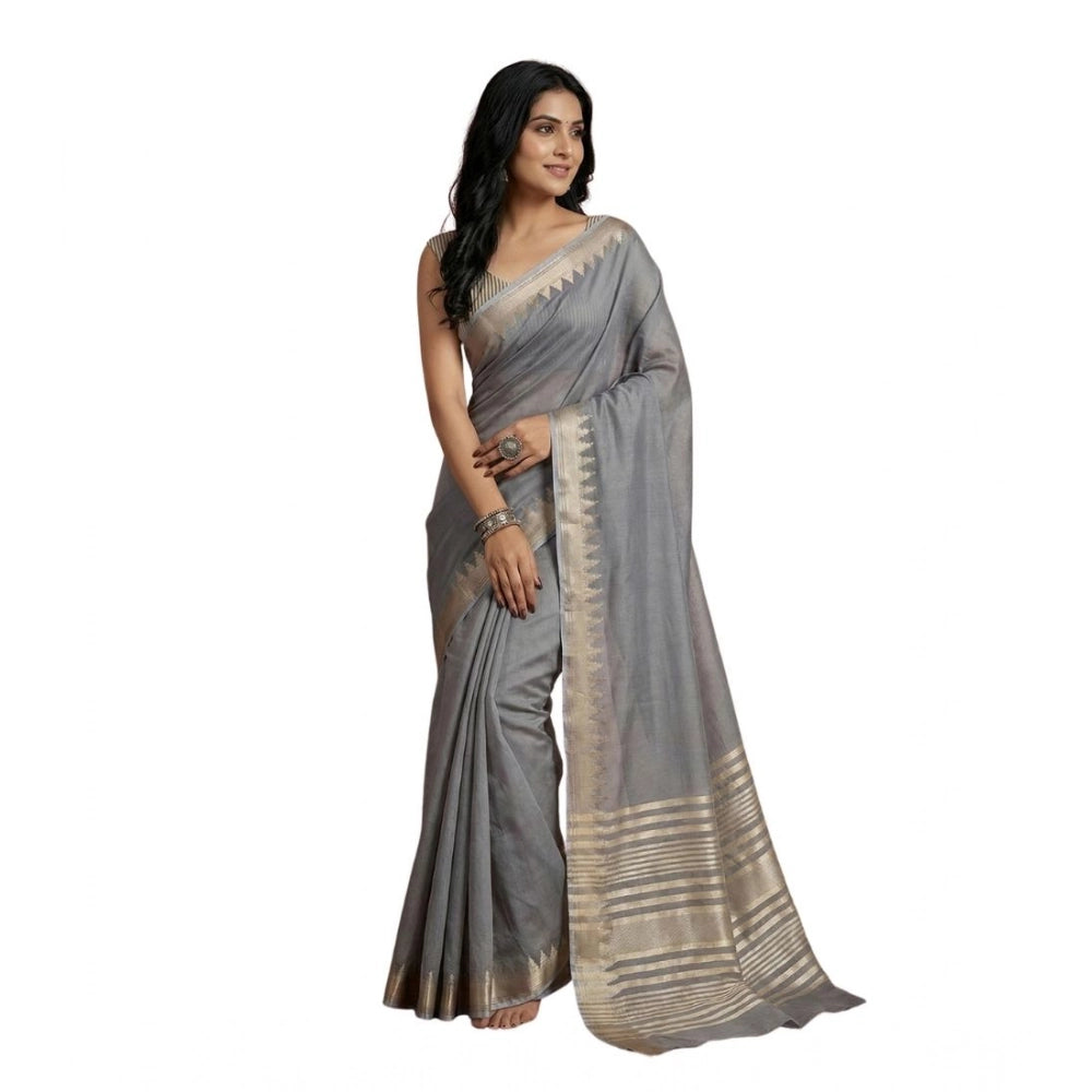 Women's Cotton Printed Saree With Unstitched Blouse 5.5mtr (gray) | Women Signature Collection