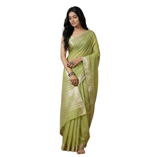 Women's Cotton Printed Saree With Unstitched Blouse 5.5mtr (light Green) | Women Signature Collection