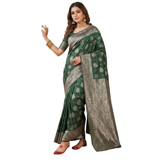 Women's Silk Blend Printed Saree With Unstitched Blouse 5.5mtr (dark Green) | Women Signature Collection