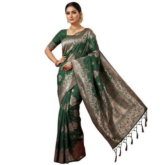 Women's Silk Blend Printed Saree With Unstitched Blouse 5.5mtr (dark Green) | Women Signature Collection