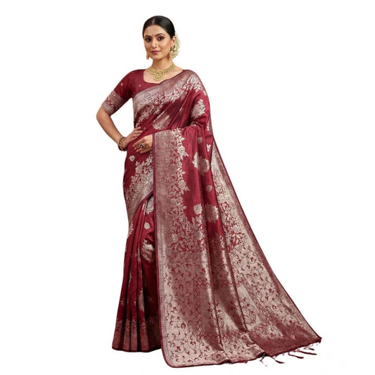 Women's Silk Blend Printed Saree With Unstitched Blouse 5.5mtr (maroon) | Women Signature Collection