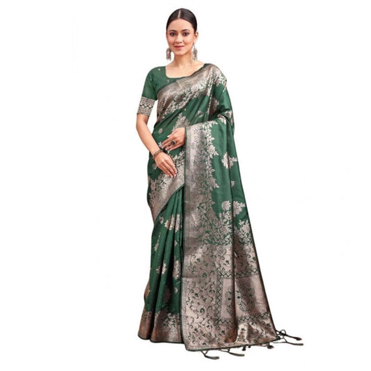 Women's Banarasi Silk Printed Saree With Unstitched Blouse 5.5mtr (dark Green) | Women Signature Collection