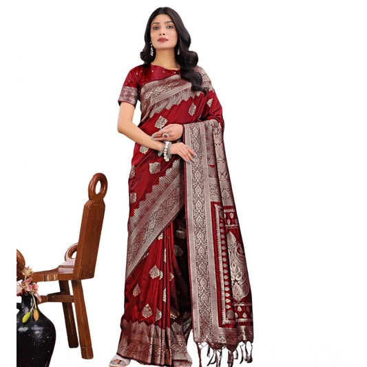 Women's Silk Printed Saree With Unstitched Blouse 5.5mtr (maroon) | Women Signature Collection