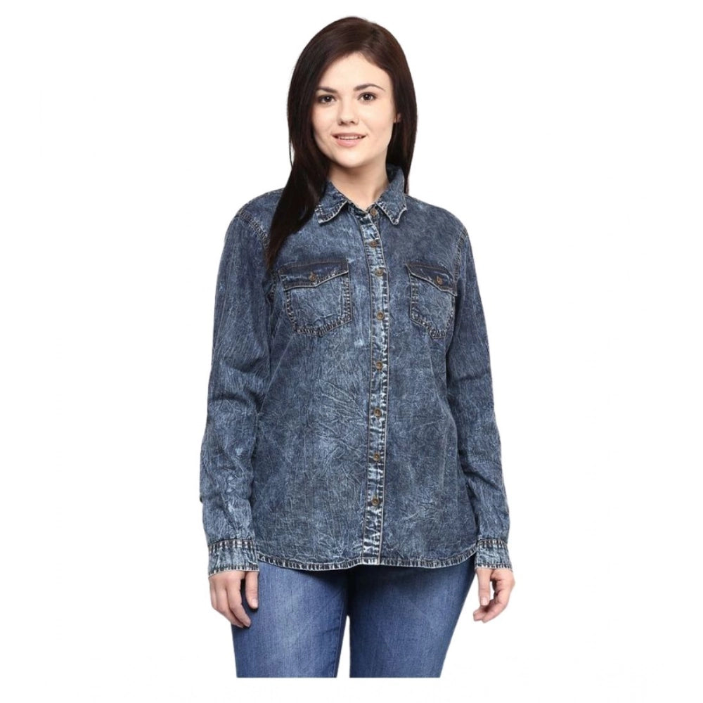 Women's Denim Solid Long Sleeves Shirt (blue) | Women Signature Collection